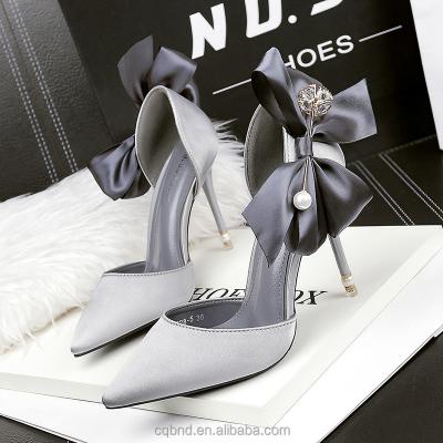 China Lightweight 2023 High Heels Women Pointed Stiletto Heel Wedding Shoes Rhinestone Wedding Bow-knot Pump Shoes for sale