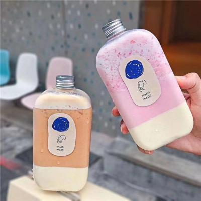 China 250ml/350ml/400m/500ml Cold Cute Plastic Juice Bottle Disposable PET Beverage Bottle With Aluminum Cap Or Black Plastic Cap for sale