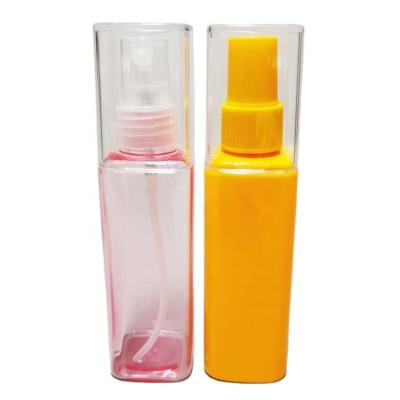 China 60ml 80ml 100ml Cosmetic Colored PET Square Plastic Fine Mist Spray Bottle With Full Cover for sale