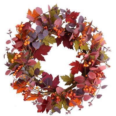 China Indoor Outdoor Decoration Eucalyptus Wreaths for Front Entrance Fall with Small Berries for sale