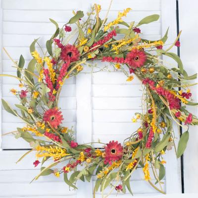 China Indoor Outdoor Artificial Floral Fabric Cheap Fall Decoration Outdoor Wreaths For Fall Modern Home Decoration for sale