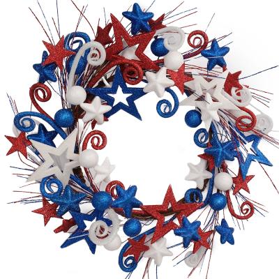 China Outdoor Indoor Decor 18 Inch Red White Blue Artificial Floral Twig Garland Patriotic Decorations Braid for 4th of July Independence Day for sale