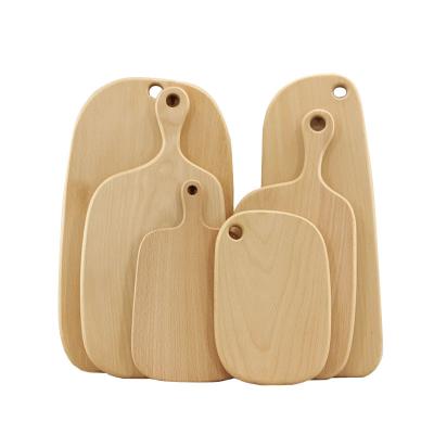 China Sustainable Natural  Beech Wood Cutting Board with Handle - Wooden Charcuterie Board for Bread, Meat, Fruits, Cheese & Serving for sale