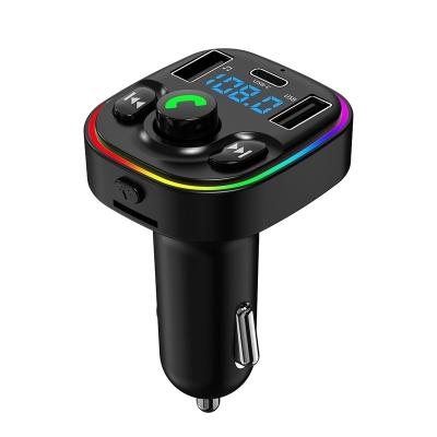 China Ambient Light Type-C Car CHARGER Car Bluetooth 5.0 Transmitter Wireless Handsfree Audio Receiver FM Transmitter 3.1A Fast Charging for sale