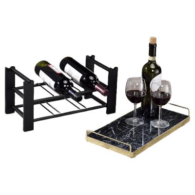 China Stackable Kitchen home bar wine rack marble tray steel brass plated and black color coating for sale