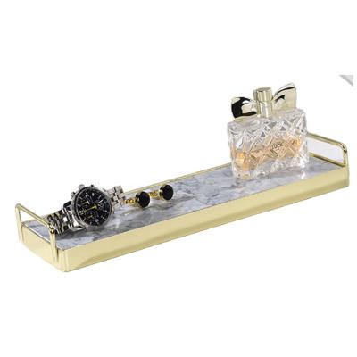 China Sustainable Bathroom washstand storage golden plated tray jewelry tray marble tray holder for sale