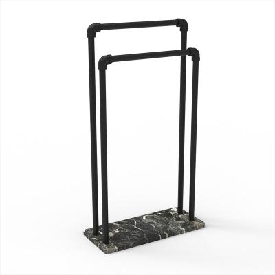 China Other Loft style free standing metal towel rack towel rail towel holder with double bars and marble base for sale