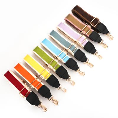 China Polyester Fiber Bag Accessories Wider Diagonal Straddle Single Shoulder Bag Chain Strap Crash Color Stripe Weave Canvas Strap for sale