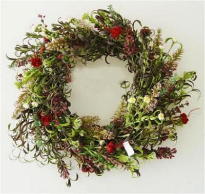 China Beautiful Colorful Artificial Wild Flower Wreath w/twig Base For Door Decoration for sale