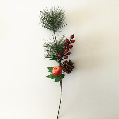 China 2019 New Design Flower Christmas Decor Artificial Pine Needle Branches With Fruit Berries And Red Pine Cones for sale