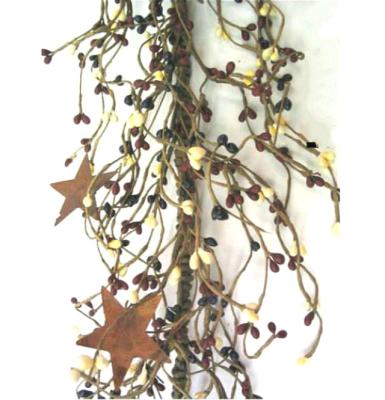 China Flower Pip Berry Garland with Rusty Tin Stars 40 inch L navy ivory country mix burgundy for sale