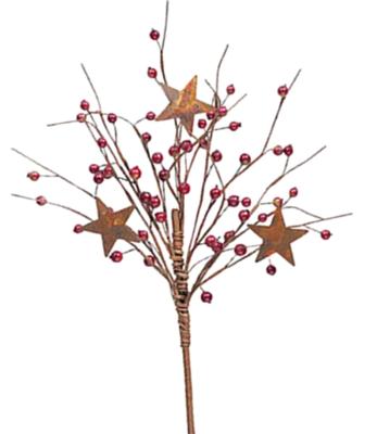 China For Christmas Decorating Rusty Christmas Decoration Tin Stars And Artificial Red Berry Stem Branch for sale