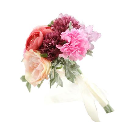 China Artificial Silk Flower Bouquet Wedding Bride Attendance Mixed Pink Flowers Decorate Gifts Simulation Flower Bouquet for sale