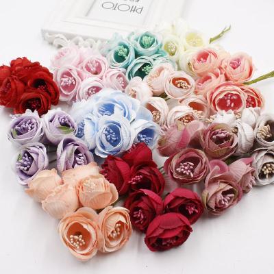 China Flower Artificial Silk Camellia Flower Bud Bouquet For Garland And Candy Box Corsage Flower Wedding Decoration for sale