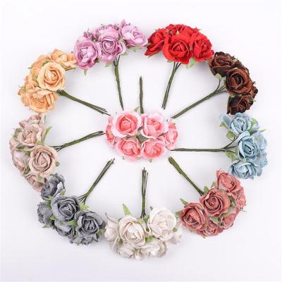 China Artificial flower bouquet fluffy fabric rose flower for home decoration wedding diy for sale