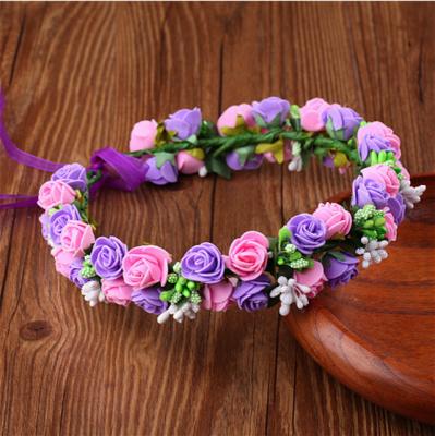 China Flower Floral Rose Head Garland Garland For Bridesmaid Wreath Flower Garlands For Women Wedding Bridal Decoration for sale