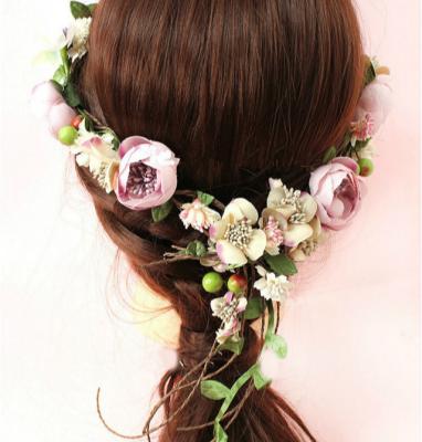 China Popular ladies flower bride bridesmaid hair circle long braid floral to wedding photography sea beach female headdress flower ornaments for sale