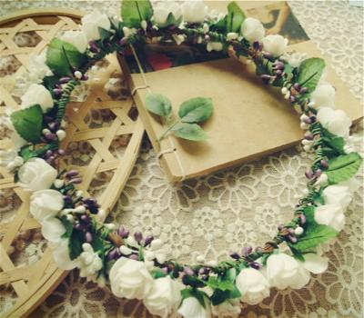 China High Quality White Silk Flower Bride Flower Wreath, Hair Accessories Flower Garland For Wedding Decoration for sale