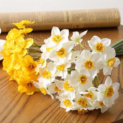 China Home Decor Cymbidium Orchid Bouquets New Style Flower Garden Artificial Silk Daffodils for sale