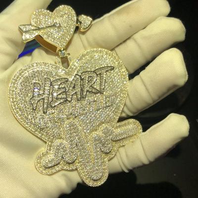 China Hiphop Factory Customize Silver Heart Pendant Moissanite Heart Pendant Sterling 925 Custom vvs Silver Heart Pendant For Lady for sale