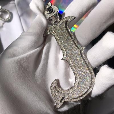 China Hiphop VVS Moissanite Letter Pendant J Custom Iced Out Pendant Silver Moissanite Name Letter Shaped Pendant S925 for sale