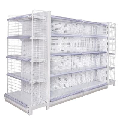 China Various good quality retail store product display supermarket single sided steel modern white racking with logo for sale