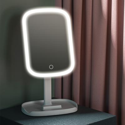 China Strong M13 Stick Lighted On Plastic Stand Cosmetic Makeup Desktop Magnifying Led Mirror for sale