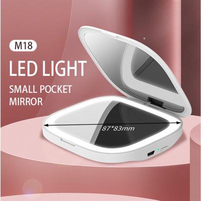 China Custom Small Rechargeable M18 Travel Lighted Pocket Led Light Makeup Mirror for sale