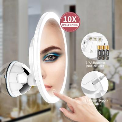 China M6 10X Lighted Bathroom Wall Mount Battery Cosmetic Magnifying Makeup Mirror With Suction Cup for sale