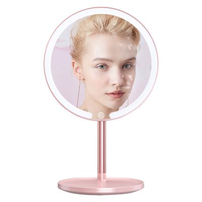 China M17 Rose Gold Rotatable Single Stand Round Shape Lighted Makeup Cosmetic Mirror With Led Light for sale