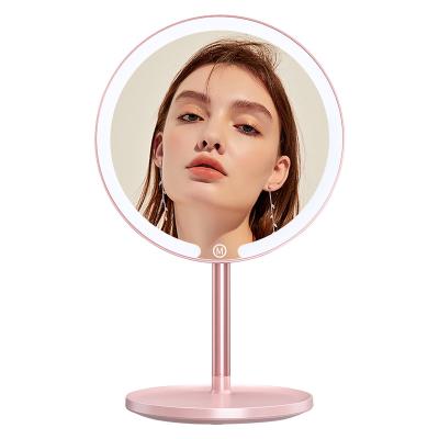 China M17 Lighted Led Makeup Plastic Desktop Cosmetic Decorative Round Mirror With Lighted for sale