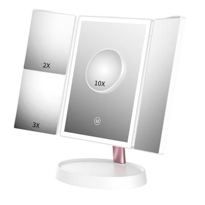 China Ms-01 Lighted Draw Up Magnifying Mirror X20 Led Trifold Makeup Mirror With Light for sale