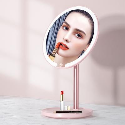 China Beautiful Compact M5 Lighted Round Plastic Table Makeup Desk Mirror With Led Light for sale