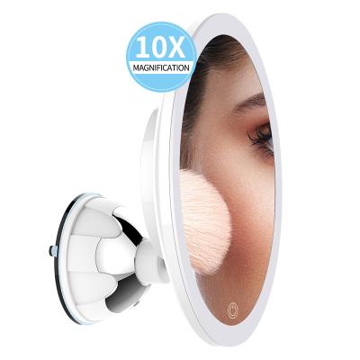 China M6 Bathroom Lighted Make Up Wall Mount Led Lighted Vanity Makeup Mirror With 10X for sale