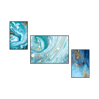 China Abstract Luxury Home Decor Glass Framed Abstract Blue Color Canvas Wall Art for sale