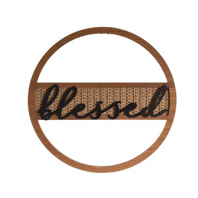 China Modern MDF circle frame with wood veneer, black metal text for sale