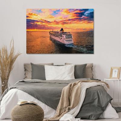 China Sunrise Boat Oil Painting Canvas Art Work Wall Art Classic Decorative Wall Painting for sale