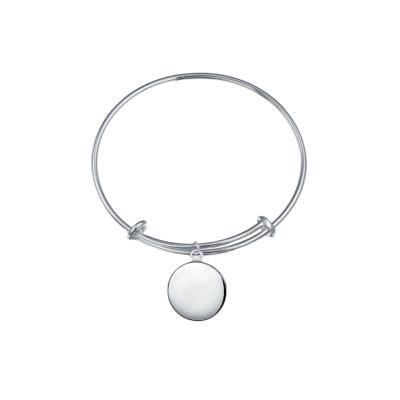 China Lead and Nickel Free Real 925 Sterling Silver Blank Disc Dangle Charm Adjustable Engravable Bangle Bracelet for sale