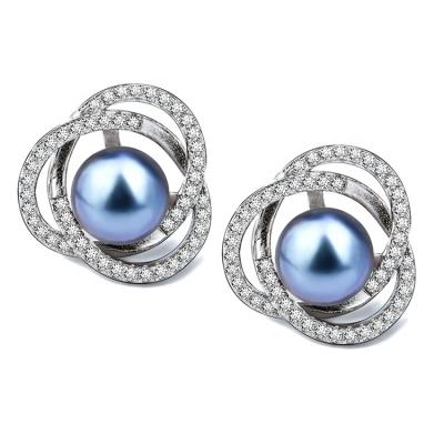 China Wholesale TRENDY Love Knot Pearl Jewelry 925 Sterling Silver Black Pearl Earrings for sale