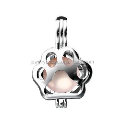 China Lead and Nickel Free 925 Sterling Silver Paw Print Cage Pendant 8mm Unique Silver Pearl Cage Pendant for sale