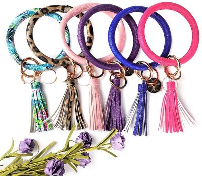 China Amazon Eco-Friendly Hot Selling Colorful Bracelet Bands PU Leather Tassel Key Chain Bracelet Retro Key Chain Bracelet for sale