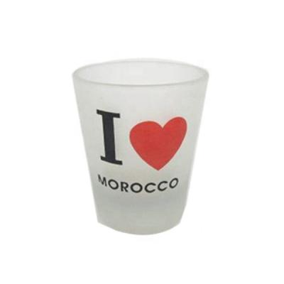 China Custom Printed Fashion Pattern Morocco Souvenir Frosted Cheap Decorative Shot Glasses for sale