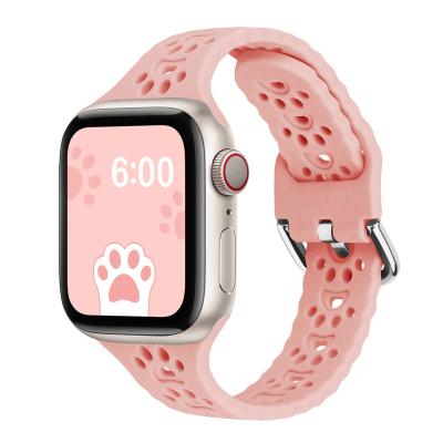 China Silicone Suitable for iwatch7 Apple Watch Cavity Cat Claw Small Waist Strap Apple Watch Slimming Silicone Strap for sale