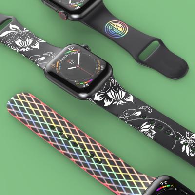 China Fanshion Apple Watch Band Rainbow Laser Engraving Engravable Two Tone Rainbow Silicone Watch Band Dual Color for sale