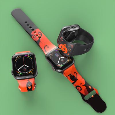 China New Apple Watch Band Rainbow Engraving Rubber Watch Band Dual Color Laser Engravable Two Tone Rainbow Silicone for sale