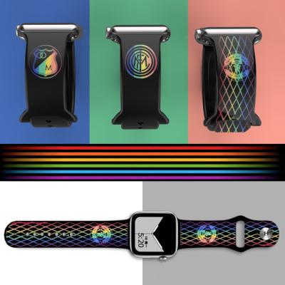 China To Match With Laser Band Rainbow Engravable Two Tone Apple Watch 1 Color Rainbow Silicone Apple Watch Double Engraving Watch Band for sale