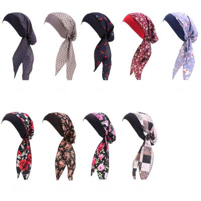 China Eco-friendly Recyclable Wholesale Flowers Print Women Inner Muslim Hijabs Scarf Turban Head Hood Ready To Wear Islamic Ladies Wrap Hijab for sale