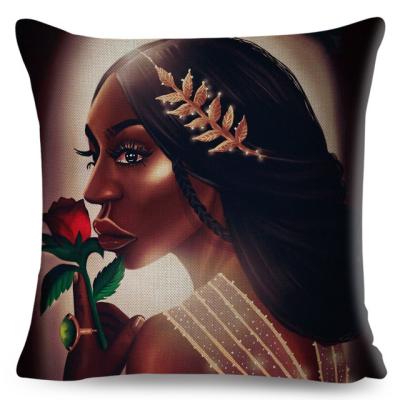 China Beautiful Cartoon Africa Girl Pillow Case Anti-Static Colorful Women Printing Pillow Case Sofa Car Home Polyester Cushion Cover 45x45cm for sale