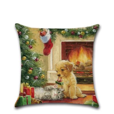 China PORTABLE Pillow Case Sofa Home Xmas Navidad Decoration Fundas Cojines de Kussenhoes Throw Pillow Cushion Cover Santa Claus Cute Dog Xmas for sale