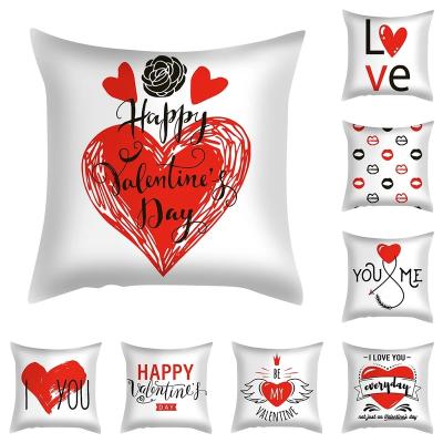 China PORTABLE wholesale valentines decor red heart print pillow cases wedding party valentines day decor lovers couple 45*45cm cushion cover for sale